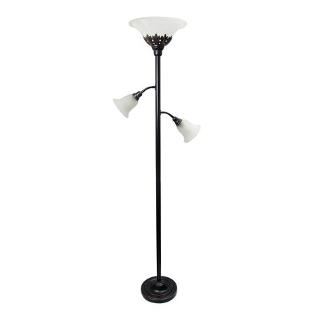 FEELTHEGLOW 3 Light Floor Lamp with White Scalloped Glass Shades, Restoration Bronze & White FE2519833